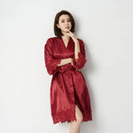Women Pajamas Robes Sleepwear Nightgowns Half Sleeve Nightdress Lace Bathrobe Smooth Soft Comfortable Pure Color