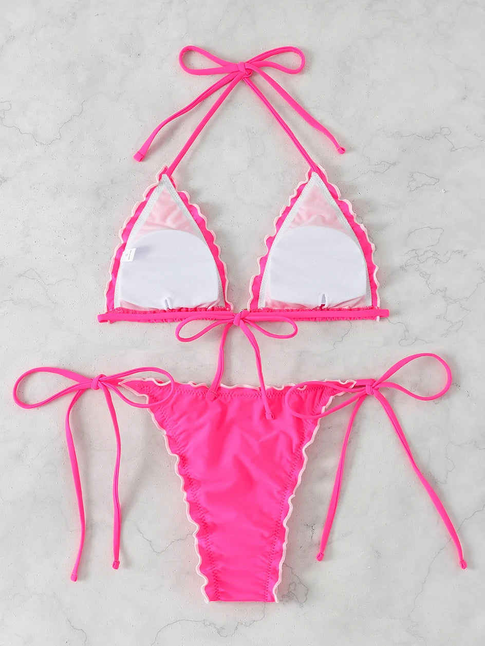 Sexy Triangle Micro Bikini 2026 Women Swimsuit Two-pieces Swimwear for Female Beach Wear Lace Up Bikinis Sets Thong Bathing Suit