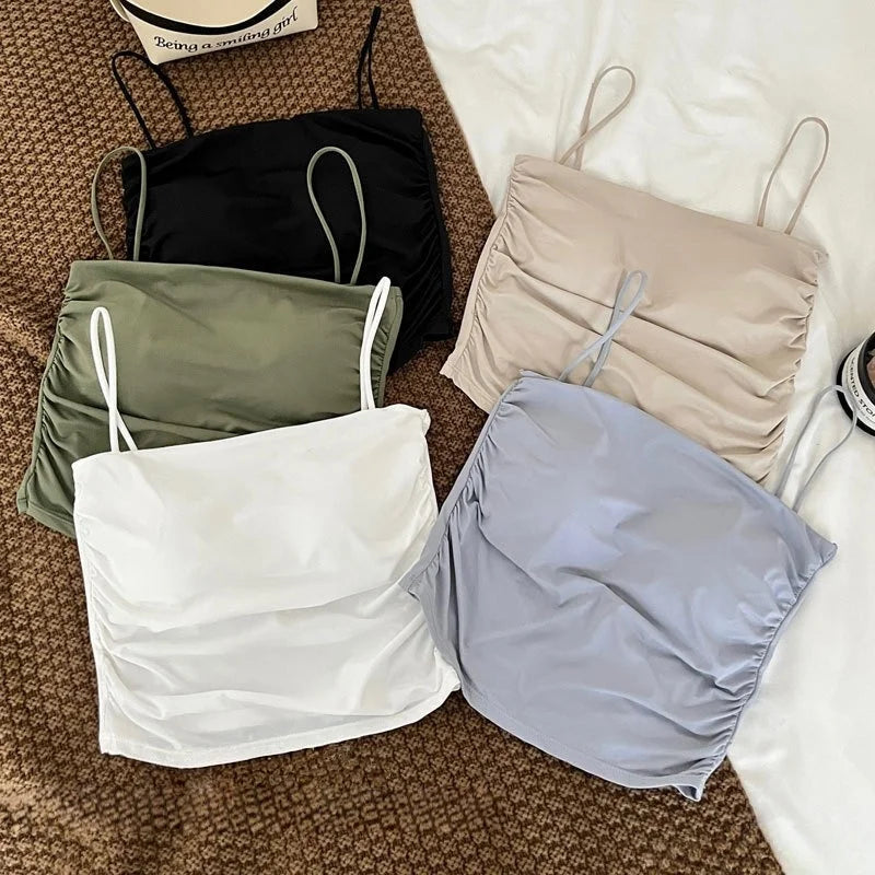 Ice Silk Tops Women Tank Tops Seamless Underwear Non-wire Bra With Pads Sexy Lingerie Female Summer Camisole