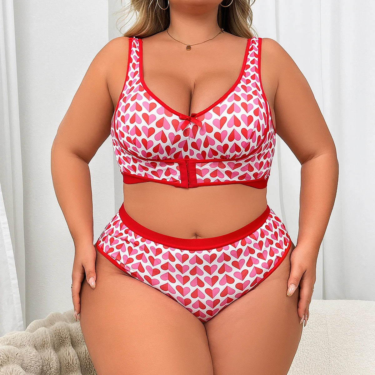 Fashion Heart Print Sexy Lingerie Set, Wireless Side Support Bra, Wing Smoothing Shaping Bra New Arrival