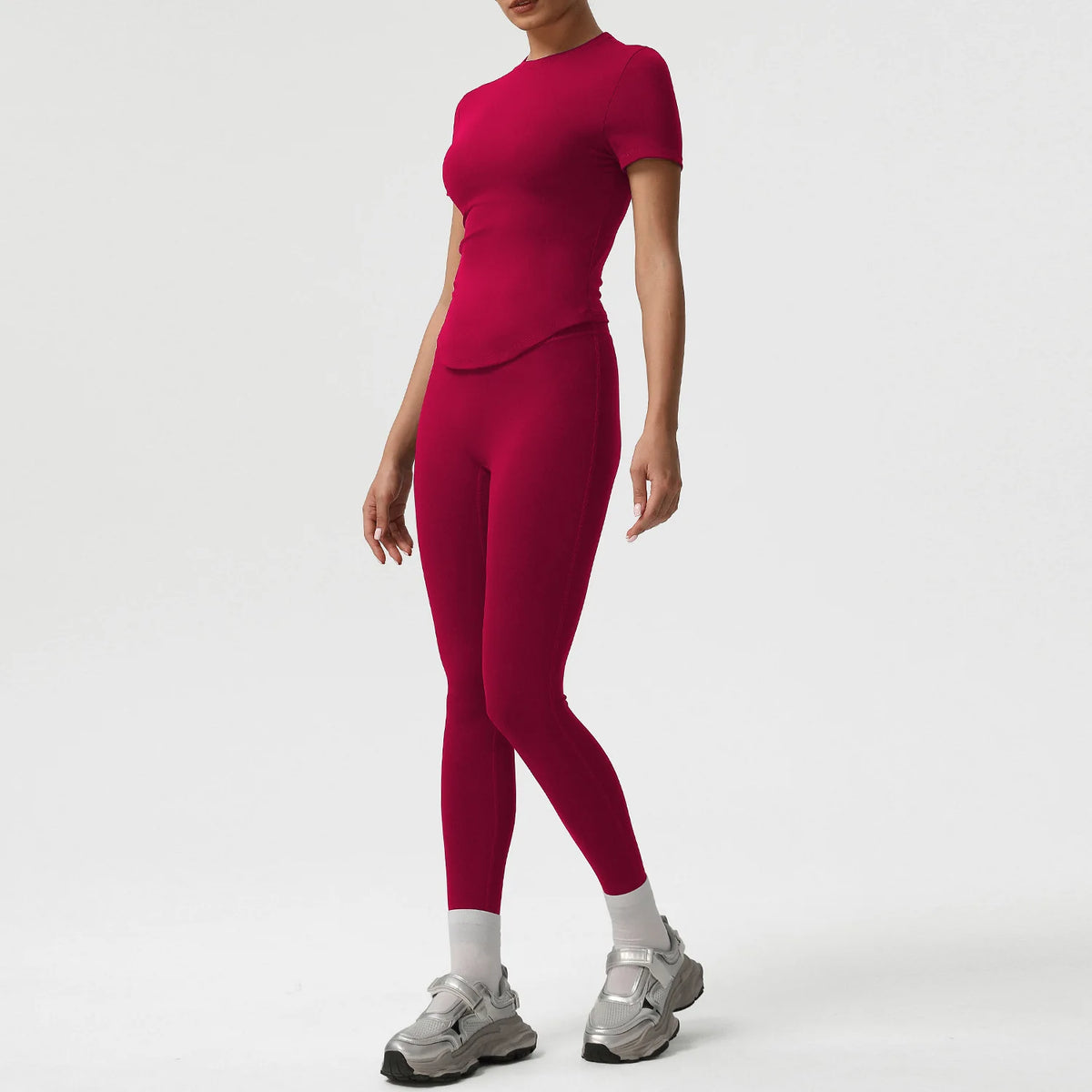 2 Pieces Sportswear Women Yoga Shorts Set Short Sleeve Sports T Shirts High Waist Hip Lifting Running Leggings Fitness Outfits