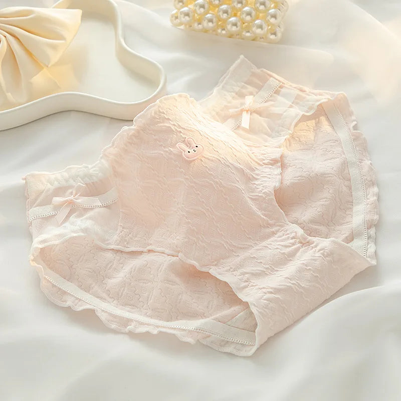 1/5pcs Women's Underwear Panty Cotton Lace Panties Girls' Bow Comfort Briefs Mid Waist Seamless Underpants Female Sexy Lingerie