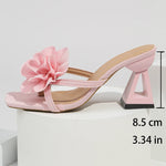 Pink Flower Thick Heeled Sandals Women Elegant Square Toe Party Wedding High Heel Shoes Woman Plus Size 43 Summer Sandalias