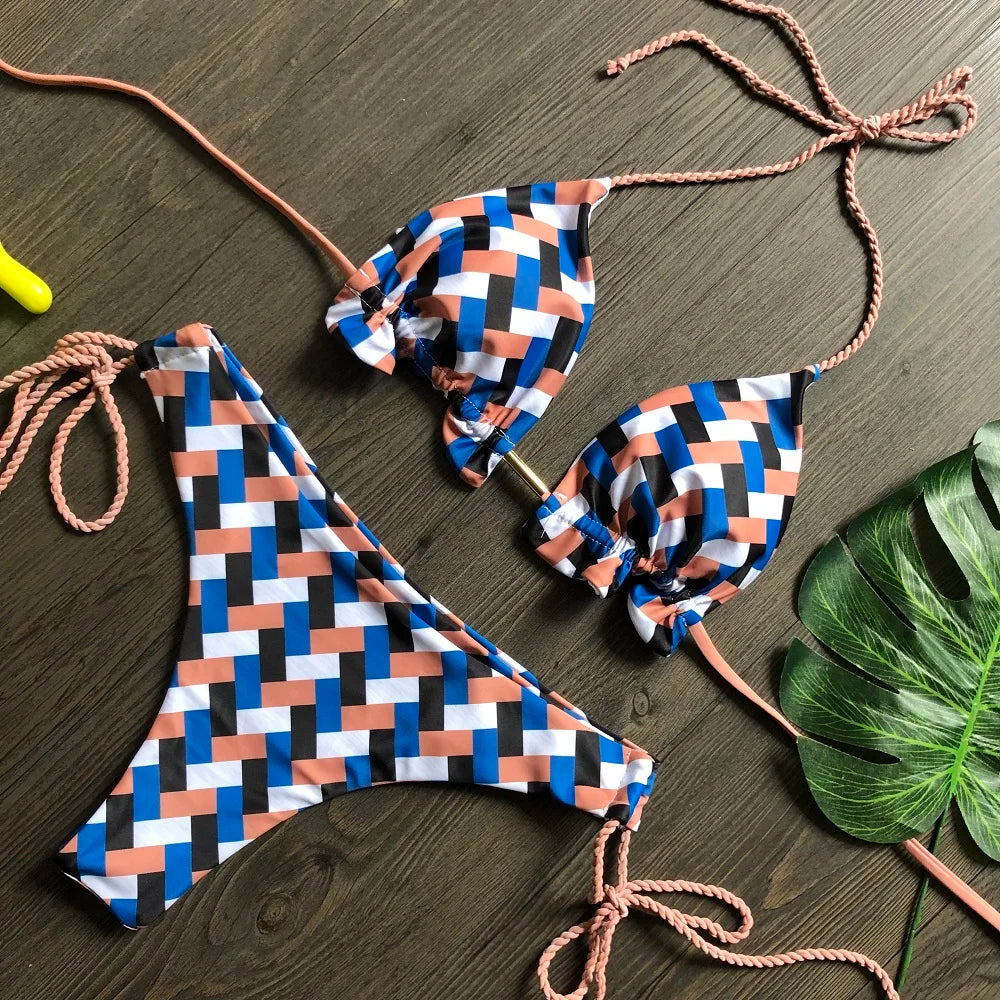 RUOTONGSEPT 2022 Striped Bikini Set Knotted Swimsuit Women Biquinis Beach Sexy Thong Swimwear Bandage Brazilian Mirco Bikinis