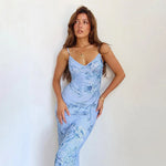 Floral Print Summer Green Dress Womens Fashion Casual Sleeveless V-neck Backless Tunics Bodycon Holiday Beach Dresses Streetwear