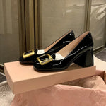 Women Pumps Fashion Square Heel Sexy High Heels Wedding Shoes Ladies Round Toe Metal Buckle Party Chunky Shoes Zapatillas Mujer