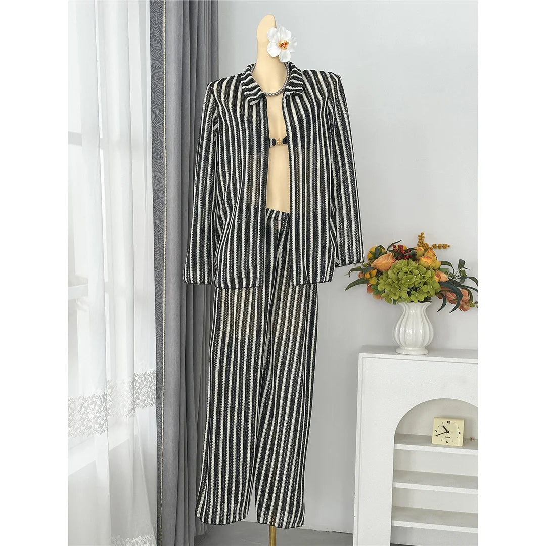 4PCS Striped With Long Sleeve Pants Bikini Female Swimsuit Women Swimwear Bather Bathing Suit Swim Four-pieces Bikini set K8072