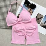 Seamless Sexy Open Back Gym Yoga Crop Top Women Halter Sports Bra Push Up Strappy Padded Workout Tank Tops