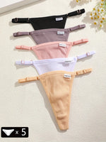 5PCS Women's Panties Cotton Thongs Adjustable Waist Sexy G-String Solid Color Seamless Intimate Female Underpants Lingerie S-XL