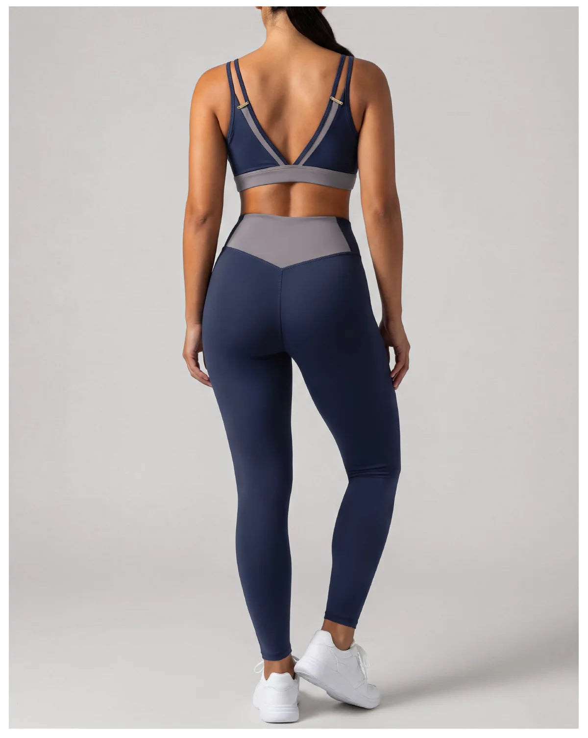 Summer Color-block Yoga Sets Women Thin Strap Open Back Shockproof Sports Bra Tight High Waist Leggings Training Fitness Suits