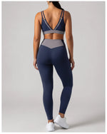 Summer Color-block Yoga Sets Women Thin Strap Open Back Shockproof Sports Bra Tight High Waist Leggings Training Fitness Suits