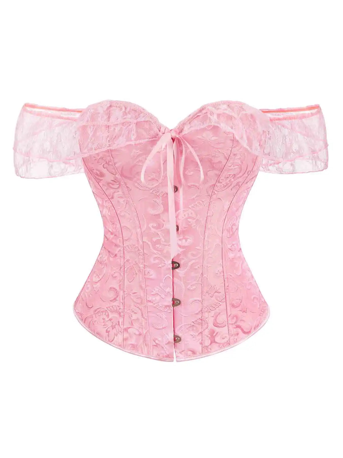 Corset's new retro lace fishbone body-shaping shirt with shoulder straps and bubble sleeves gathered to hold the sternum.
