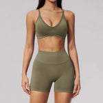 Seamless Yoga Excersize Sets Women Cross Back Sports Bra Tracksuit Workout Clothes High Waist Hip Lifting Shorts Fitness Suits