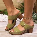 Fashion Green High Heels Sandals Women Summer 2025 Pu Leather Square Heel Sandals Slides Woman Slip-On Platform Sandalias Mujer