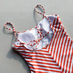 Vintage Red Striped One Piece Swimsuit 2026 Summer Push Up Padded Backless Bikini Beach Bathing Suit Pool Tummy Control Swimwear