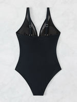 Sexy Black One Piece Swimsuit 2026 Women Mesh Patchwork Transparent Tummy Control Swimwear Bathing Suit See Through Monokini