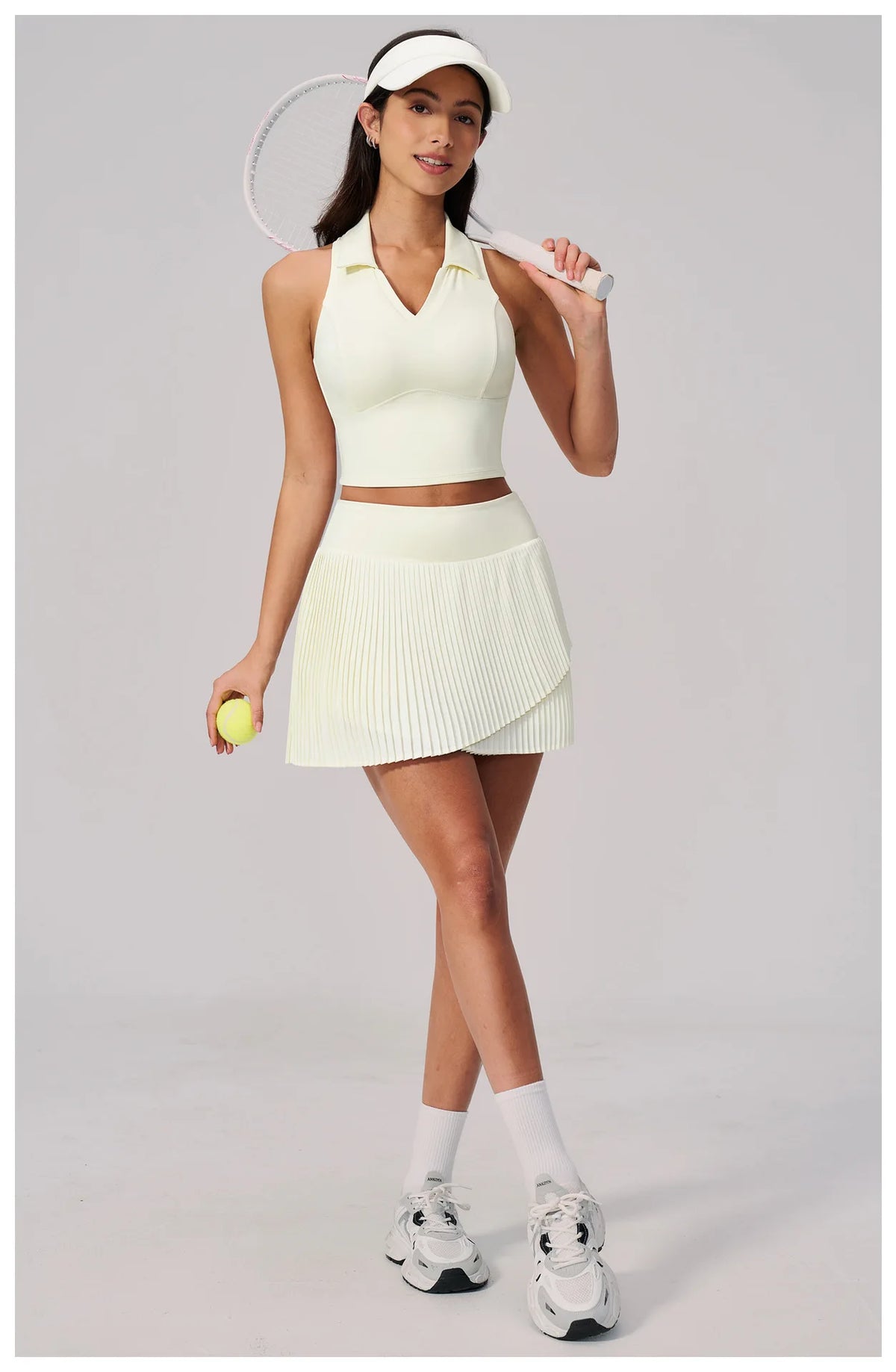 Women's Tracksuit Yoga Set 2 Pieces High Waist Pleate Pocket Skort Fitness Suit Turn Down Collar V Neck Slim Tank Top Sporstwear