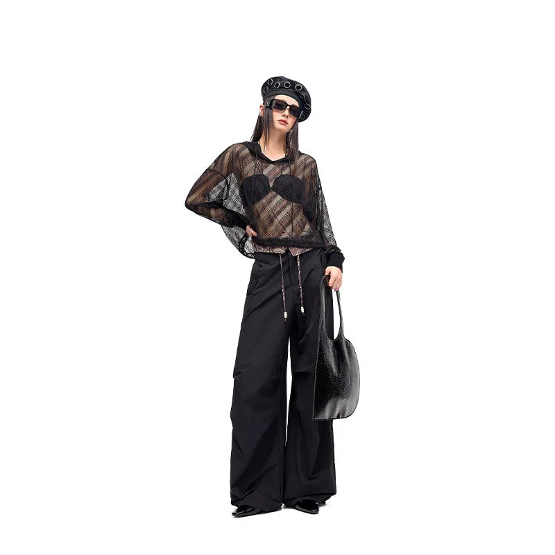 Lazy sun protection long-sleeved T-shirt summer pure lust hottie thin loose air-conditioned blouse hollow top