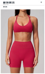 2 Pieces Seamless Yoga Sets Women Solid Color Sports Bra Tight Fitting Peach Buttocks Shorts Fitness Suit Gym Running Tracksuit