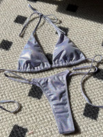 Halter Shiny PU Faux Leather Bikini Female Swimsuit Women Swimwear Two-piece Bikini Set Mini Micro Thong Bathing Suit Swim Lady
