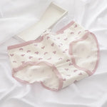 1 Pack Women's Cute Lace Trim Cotton Underwear Bow & Heart Print Briefs Sweet Style Lingerie M-XL Breathable Daily Panty