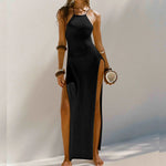 Sexy High Slit Crochet Knitted Tunic Beach Cover Up Long Dress Cover-ups Beach Dress Beach Wear Sarong Beachwear Female Women