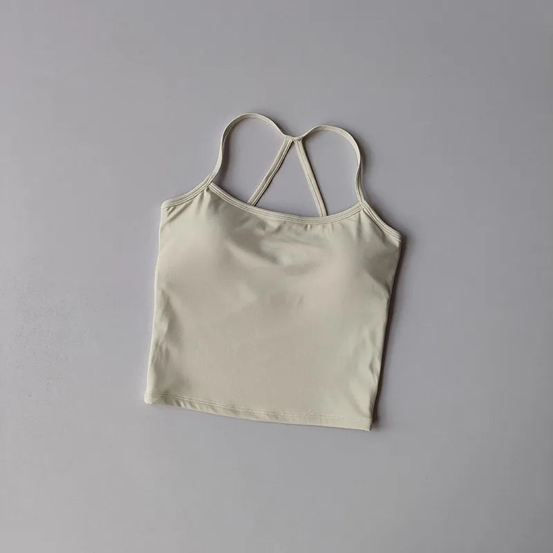 Women's Slim Fit Nude Sports Bra Yoga Fitness Vest Skin Friendly Pilates Top Beautiful Back Design Suspension Yoga Fitness Top