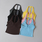 Women's Summer V-Neck Yoga Sports Vest Hanging Back Neck Design Outdoor Running Training Gathered Fit Top for Active Wear