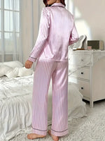 Autumn Winter Striped Pajamas Set for Women Sleepwear Long Sleeve Button Top and Long Pants Set Homewear Loungewear