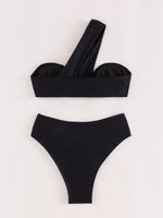 Sexy One Shoulder Bikinis Sets 2024 Women Black Push Up Pleate High Waist Swimsuit Beach Bathing Suit 2 Piece Swimwear Biquini
