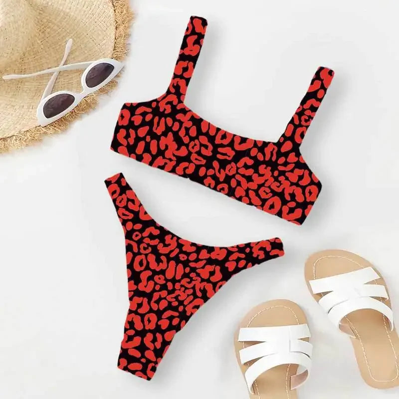 Sexy Micro Bikini Women Orange Leopard Print Push Up Padded Thong Swimsuit Female Cut Out Bathing Suit Swimwear Biquini