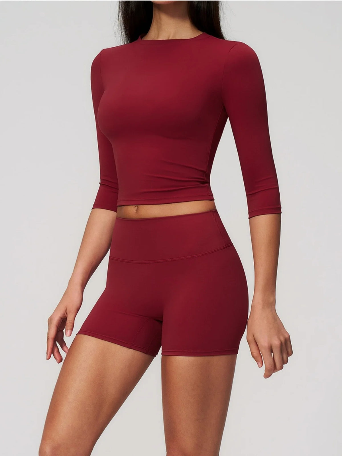 Yoga Sets Women Half Sleeve O Neck Slim Sports T Shirts High Waist Short Fitness Suit Outdoor Gym Running Workout Tracksuit