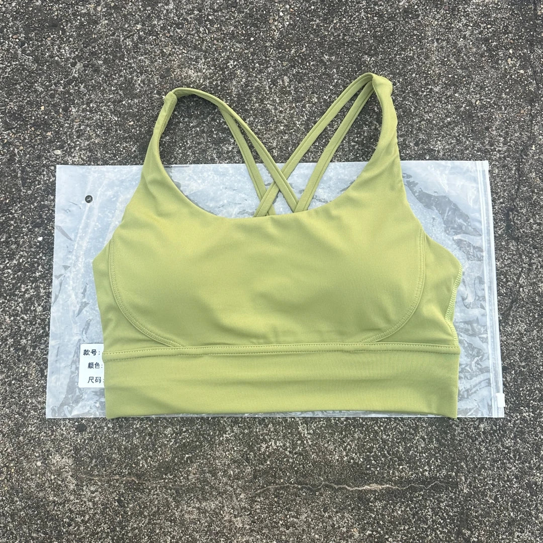 Solid Color Women Fitness Yoga Bra Top Soft Tight Comprehensive Training Jogging Gym Sports Underwear Cross Back With Chest Pad