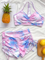 Tie Dye Lace Up Shorts Female Swimsuit High Waist Bikini Women Swimwear Two-pieces Bikini Set Yoga Bather Bathing Suit Swim Lady