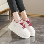 Pu Leather Thick Bottom Sneakers Women 2025 Breathable Platform Vulcanised Shoes Woman Womens All Match Lace Up Casual Sneakers