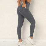 Women's Seamless Yoga Leggings Pants Sports Fitness Peach Hip-lifting Workwear Pocket Tight Trousers Workout Gym Leggings