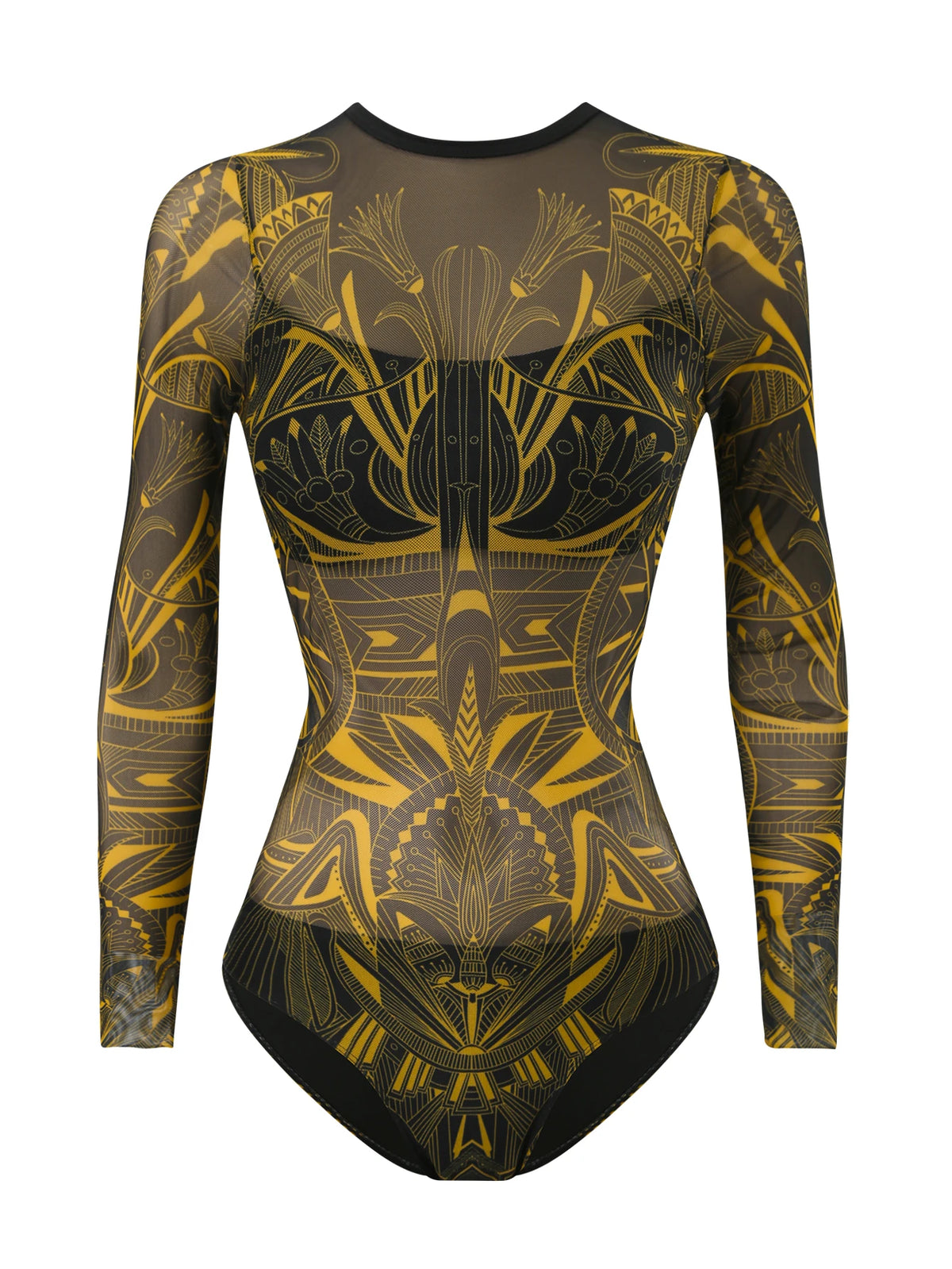 2026 Printed Mesh Swimsuit One Piece & Beach Dress Long Sleeves Swimwear Women Bathing Swimming Swim Suit Padded Beachwear