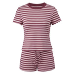Women's Summer Striped Short Outfits Casual Stylish Short Sleeve Tee Tops and Shorts 2 Pcs Sets Daily Casual Sporty Loungewear