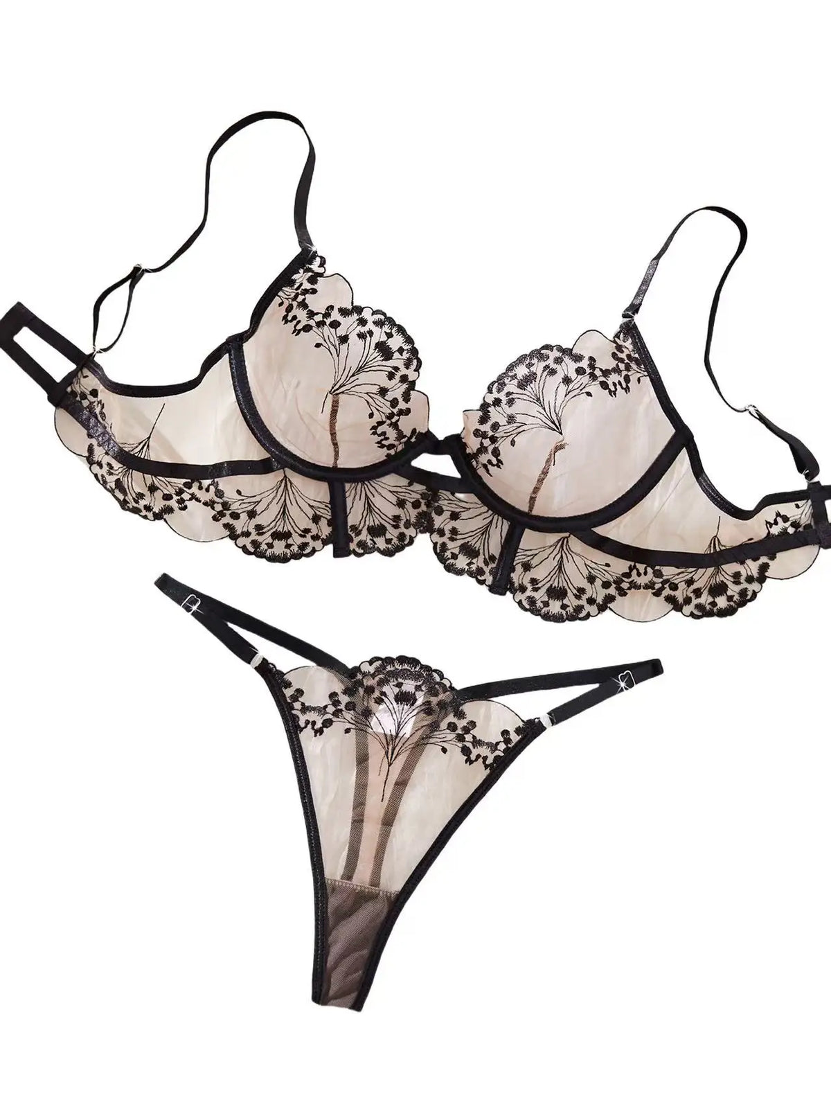 Valentine's Day Ladies Black Forest Wave Lace Sexy Underwear Set Romantic Floral Trim Bustier Nightgown for Women