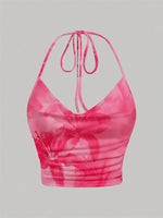 Tie-dye Print Halter Top for Women Summer Y2K Clothes Sexy Backless Drape V-neck Crop Top Streetwear