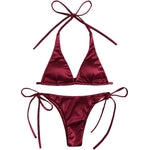 Sexy Satin Halter Brazilian Padded Bikini Female Swimsuit Women Swimwear Two-Pieces Bikini Set Bather Bathing Suit Swim V4966S
