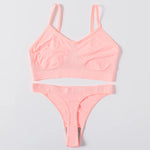 Women Seamless Bra And Panties Set Wire Free Bralette High Leg Cut Thongs Comfort Ribbed Unlined Underwear Sexy Lingerie Set