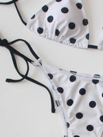 Ladies Black White Polka Dot Print Bikini Set Two-Piece Sexy Strap Backless Design Beach Vacation Swimwear Collection