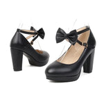 Spring and Autumn New Style Fashion Round Head High-heeled Women's Shoes Sweet Bow Shallow Mouth Buckle Thick Heel Women Shoes