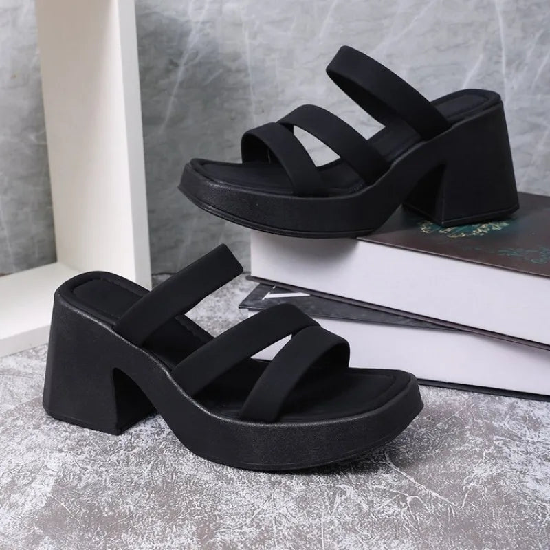 Women Sandals Summer Outdoor Wear French Style Sandals Thick Bottom Heightening Anti-Slip Shoes Fashionable Slip-On Shoes Women