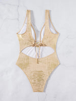 Sexy Neon Yellow Gradient Swimwear Women Deep V Neck Hollow Out Backless One Piece Swimsuit 2026 Bathing Suit Holiday Monokini