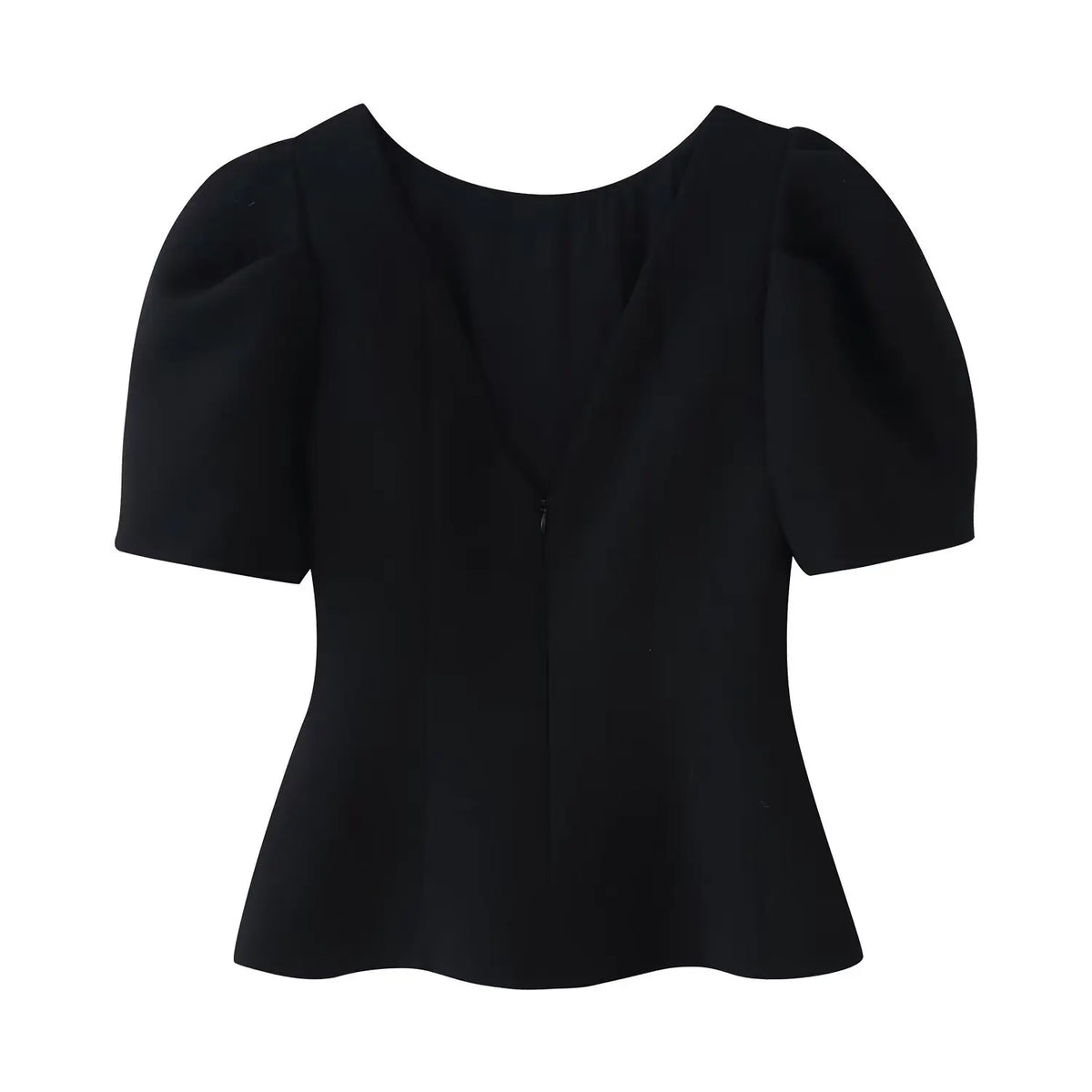 Women's Fashion Casual Bowknot Faux Pearl Puff Sleeve Black Puff Sleeve Bow Detail Peplum Waist Short Sleeve Top For Women Q2Y3