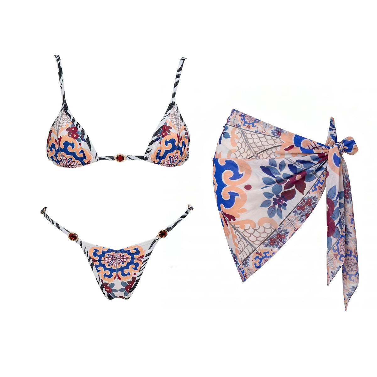 3Pcs Micro Bikinis Sexy Women Swimsuit 2026 New Swimwear Printed Swim Suit Female Bathing Suit Bandeau Biquini Beachwear Sarong