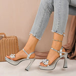 Small Straight Strap Sandals Women's Summer New Flower Platform Not Tired Feet Block Heel High Heels