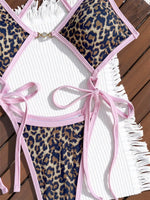 Leopard Print One Piece Swimsuits for Women String Lace-up Triangle Bikini Swimwear 2026 Hollow Out Monokini Bathing Suit Summer